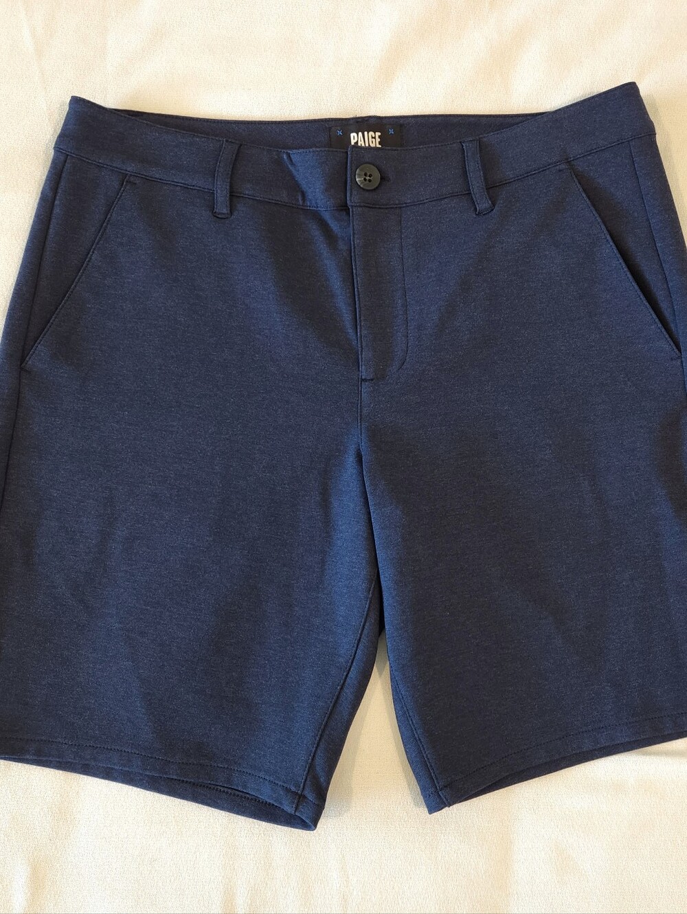 Paige Rickson Trouser Shorts Chinos Iced Indigo Sz 33 Transcend Knit